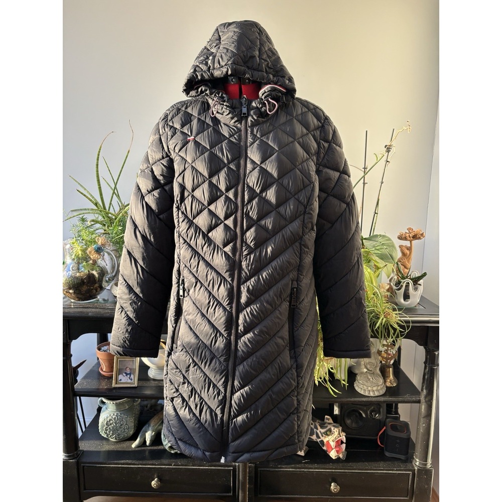 Tommy Hilfiger Quilted Women's Hooded Black Packable Puffer Coat - Sz‎ Medium
